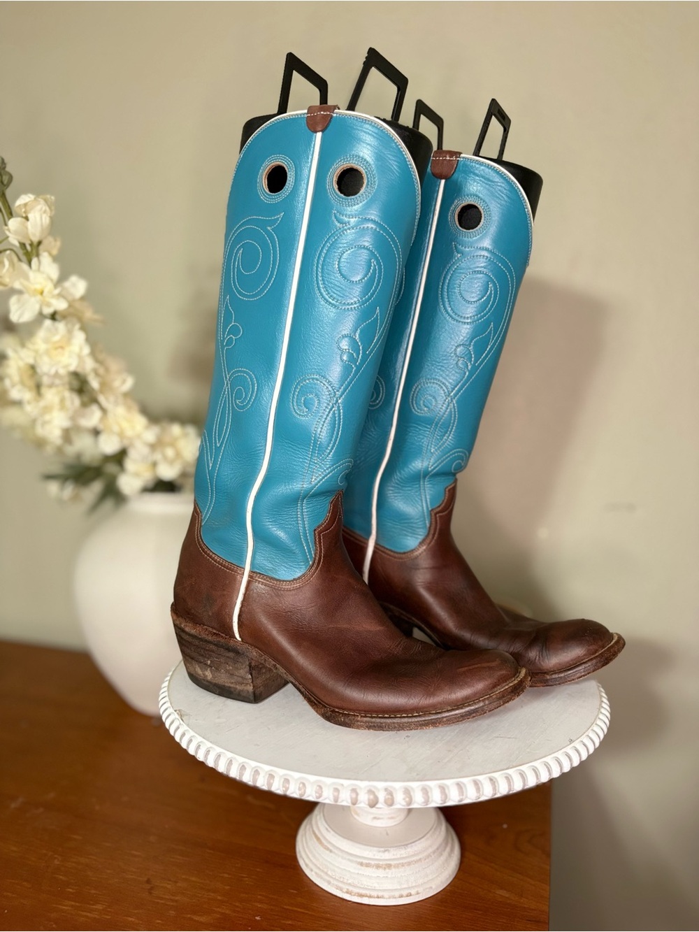Handmade Turquoise & Brown Western Boots women’s 6.5